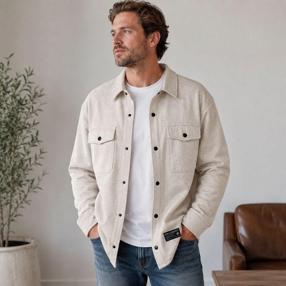 Buffalo David Bitton Men’s Shacket Small Beige Snap Front Shirt Jacket Pockets